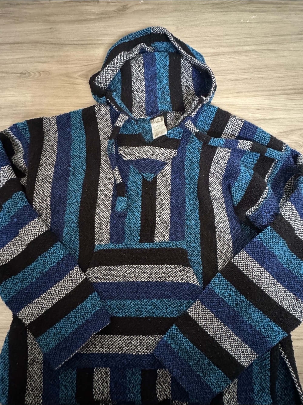 OP Men's Striped Crewneck Baja Sweater - Blue, Black & Gray